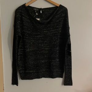 One A Button Down Back Black Sweater Silver New Knit